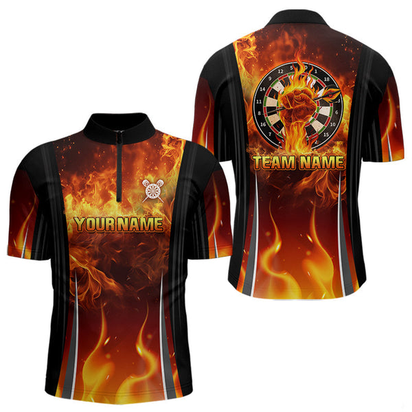 Maxcorners Flaming Hand Holding Dart Arrow Men's Darts Shirt - Custom Name For Darts Jersey MT2306