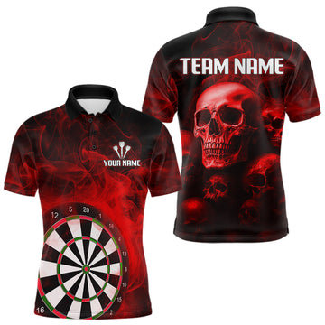 Maxcorners Red Smoke Dartboard & Multi Skulls Men's Darts Shirt - Custom Name For Players LM3006