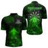 Maxcorners US Flag & Skull Custom Patriotic Green Dart Polo Shirts For Men, Dart Team Jerseys LM2007