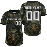 Maxcorners Men's Camouflage Baseball Jersey Custom Military Green Camo, Youth Baseball Jerseys LM2608