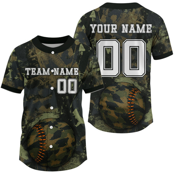 Maxcorners Men's Camouflage Baseball Jersey Custom Military Green Camo, Youth Baseball Jerseys LM2608