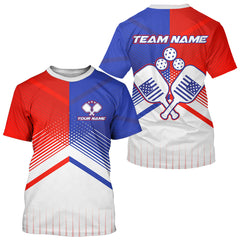 Maxcorners Custom Red & Blue Patriotic Pickleball T-Shirt For Men US Flag Pickleball Paddle Jerseys LM0409