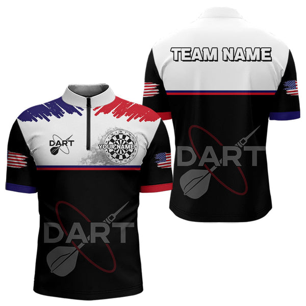 Maxcorners American Flag Grey Smoke Dartboard Men's Darts Shirt - Custom Name For Darts Jersey MT1006