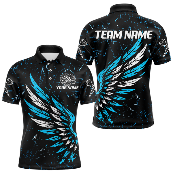 Maxcorners Custom White-Blue Wings Grunge Style Dart Shirt For Men, Dart Team Jerseys