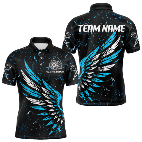 Maxcorners Custom White-Blue Wings Grunge Style Dart Shirt For Men, Dart Team Jerseys