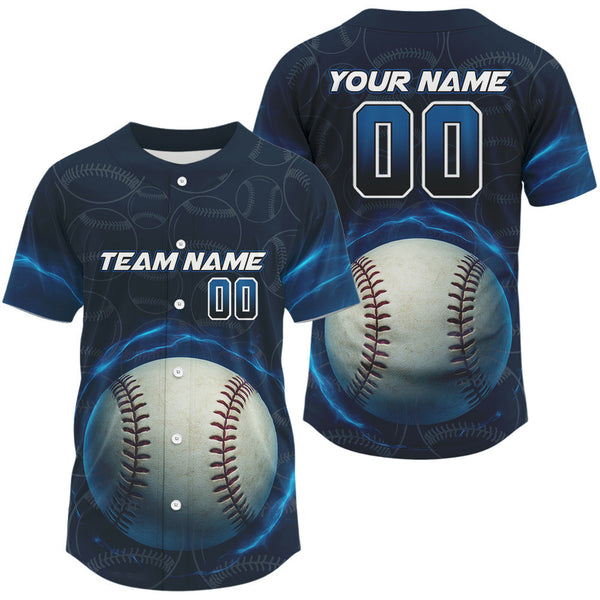 Maxcorners Custom Men's Baseball Jersey With Lightning Baseball, Youth Baseball Jerseys | Blue LM2608