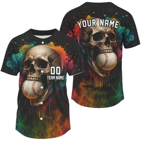 Maxcorners Custom Splashed Colorful Skull Baseball Shirt For Men Outfit Skull Baseball Jerseys LM1109