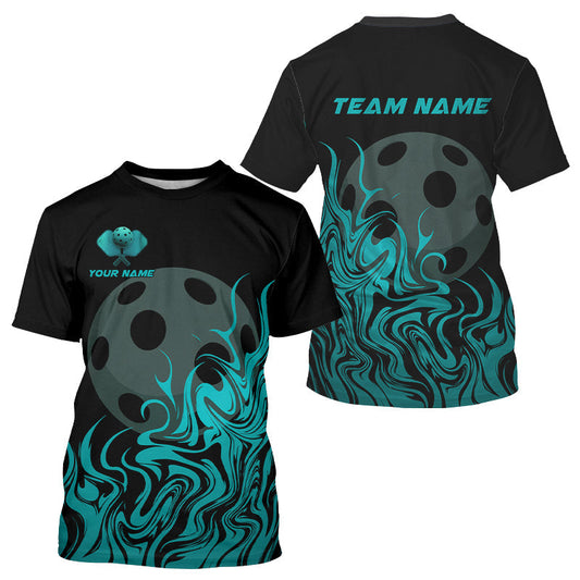 Maxcorners Custom Black & Turquoise Swirl Pickleball Ball T-Shirt For Men Paddles Pickleball Jersey MT0609