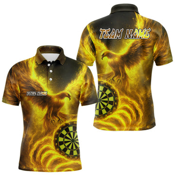 Maxcorners Personalized Men's Darts Polo Shirt Custom Flaming Phoenix Dartboard Darts Jersey For Fans LM1903