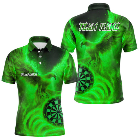 Maxcorners Men's Darts Polo Shirt Personalized Flaming Phoenix Dartboard Darts Jersey | Green LM1008