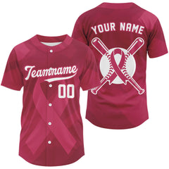 Maxcorners Custom Pink Ribbon Baseball Jerseys For Men Breast Cancer Awareness Baseball Shirt LM1109