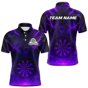 Maxcorners Men's Dart Polo & 1/4-Zip Shirt Custom Lightning Dragon Skull With Dart Jerseys | Purple LM1203