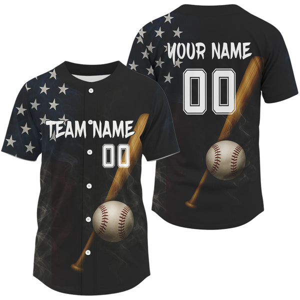 Maxcorners Men's Patriotic Baseball Jersey Custom Smoke US Flag Baseball, Youth Baseball Jerseys LM2608