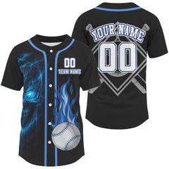 Maxcorners Baseball Jersey For Men Custom Skull & Flaming Baseball, Gifts For Baseball Fans LM2608