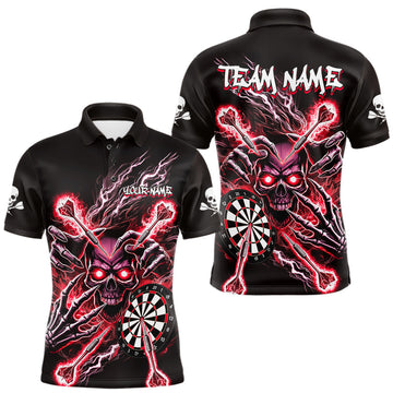 Maxcorners Personalized Red Skeleton Thunder Lightning Men Dart Polo Shirts Skull Dart Jerseys