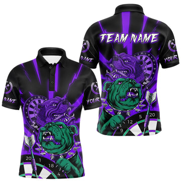 Maxcorners Custom Purple Neon Fierce Bulldog Thunder Men Darts Polo Shirt Funny Dart League Jerseys LM2512