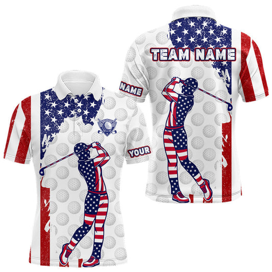 Maxcorners Custom Patriotic Golf Polo Shirts, Grunge US Flag Golf Ball White Men Best Golf Clothing Shirts LM0404