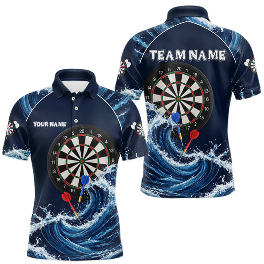 Maxcorners Blue Waving Dartboard Polo Quarter-Zip Shirts Custom Dart Shirts For Men, Dart Tournament Jersey LM0607