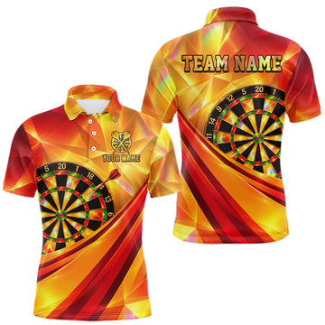 Maxcorners Personalized Gold Geometric Darts 1/4-Zip Polo Shirt For Men Darts Team Tournament Uniform