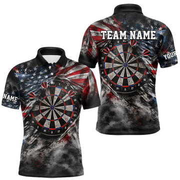 Maxcorners Custom Grunge Torn US Flag Darts 1/4-Zip Polo Shirt For Men Patriotic Darts Team Jersey