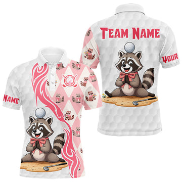 Maxcorners Matching Golf Polo Shirts For Men Custom Pink & White Glitter Raccoon Golf Team Outfits