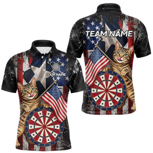Maxcorners Funny Cat Patriotic Dartboard Darts Jersey For Men Custom Grunge Texas - US Flag Darts Team Shirts LM1005