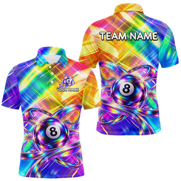 Maxcorners Personalized Holographic 8-Ball Pool Billiard Jersey For Men Rainbow Billiard Team Tournament Shirt