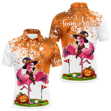 Maxcorners Halloween Mens Golf Polo Shirt Custom Flamingo Orange Splatter Halloween Golf Clothing Shirts