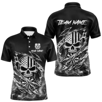 Maxcorners White Smokes Torn Dart Shirt Custom US Flag Skull Darts Team Outfits For Men, Darts Gifts
