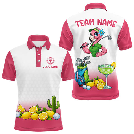 Maxcorners Mens Flamingo Tropical Polo Golf Shirts Custom Pink And White Ball Golf Attire For Golfers LM1104