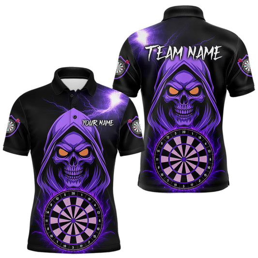 Maxcorners Custom Skeleton Purple Flames Dartboard Dart Men Polo Jerseys Outfits Dart Team Shirt LM2603