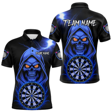Maxcorners Custom Skeleton Blue Flames Dartboard Dart Men Polo Jerseys Outfits Dart Team Shirt LM2603