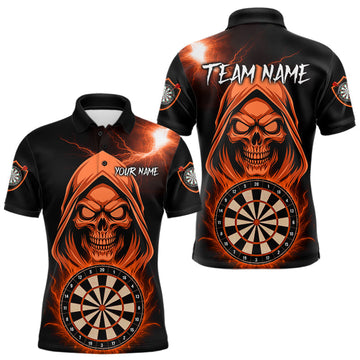 Maxcorners Custom Skeleton Orange Flames Dartboard Dart Men Polo Jerseys Outfits Dart Team Shirt LM2603