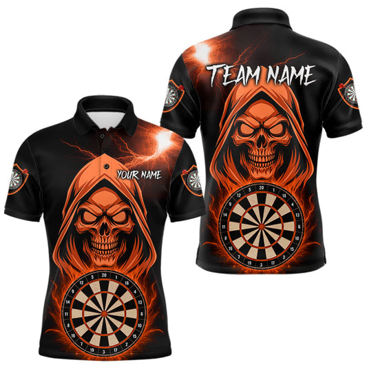 Maxcorners Custom Skeleton Orange Flames Dartboard Dart Men Polo Jerseys Outfits Dart Team Shirt LM2603