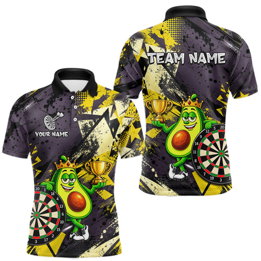 Maxcorners Funny King Avocado Trophy Dartboard Shirt For Men Custom Name Yellow Grunge Darts Apparel Jersey