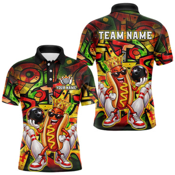 Maxcorners Custom Funny King Hotdog Bowling Shirt For Men Graffiti Funny Bowling Team Shirt Jersey LM1910
