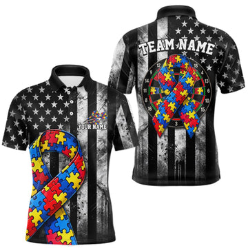 Maxcorners Custom Autism Awareness Polo 1/4-Zip Shirt For Men Autism Puzzle Piece Darts Tournament Jersey LM1910