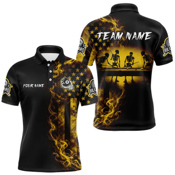 Maxcorners Yellow Smokes American Flag 8 Ball Billiard Pool Shirt For Men Custom Billiard Skeleton Team Appeal LM1910