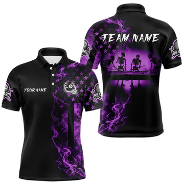 Maxcorners Purple Smokes American Flag 8 Ball Billiard Pool Shirt For Men Custom Billiard Skeleton Team Appeal LM1910