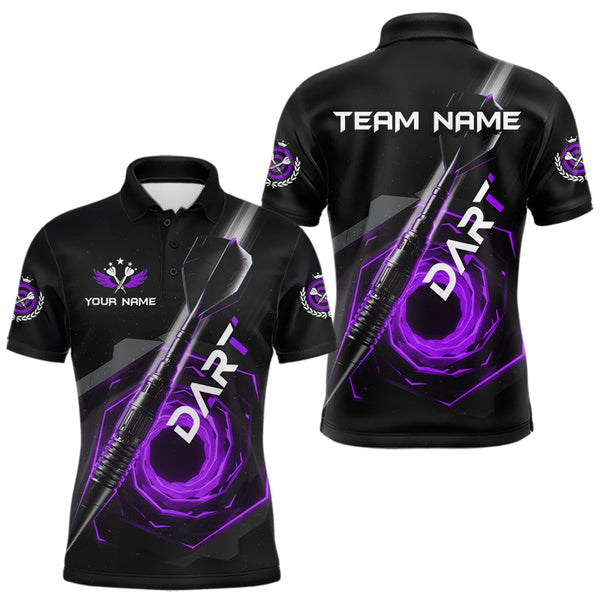 Maxcorners Black And Purple Geometry Swirl Dart Arrow Custom Men Darts Polo Shirt Dart Gifts TU1711