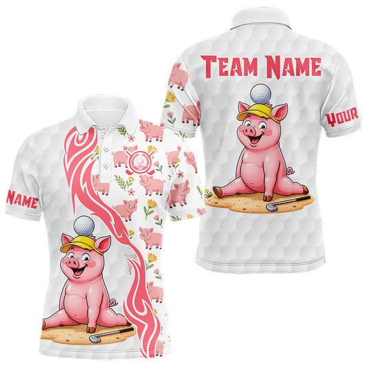 Maxcorners Matching Golf Polo Shirts For Men Custom Pink & White Glitter Pig Golf Team Outfits