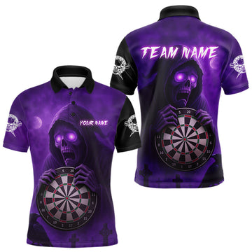 Maxcorners Custom Purple Ravens Grim Heaper Halloween Men Dart Polo Shirt Dart Team Jersey