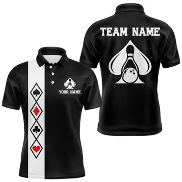 Maxcorners Poker Bowling Polo Quarter-Zip Shirt For Men Custom Black And Red Poker Bowling Tournament Jersey LM1910