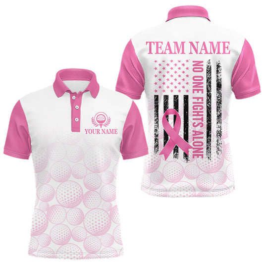 Maxcorners Pink Ribbon Breast Cancer Awareness Mens Polo Shirt Custom US Flag Patriotic Golf Shirt For Men LM1904