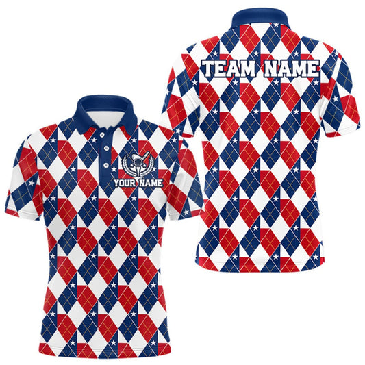 Maxcorners Texas Flag Argyle Golf Polo Shirt For Men Custom Red White Blue Argyle Golf Team Shirts LM1910
