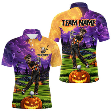 Maxcorners Halloween Mens Golf Polo Shirt Personalized Argyle Skeleton Golfer Halloween Golf Team Jersey LM1910