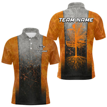 Maxcorners Disc Golf Basket Grunge Orange Men Disc Golf Polo Shirts Custom Disc Golf Jerseys Team Shirts For Men LM2704