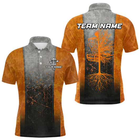 Maxcorners Disc Golf Basket Grunge Orange Men Disc Golf Polo Shirts Custom Disc Golf Jerseys Team Shirts For Men LM2704