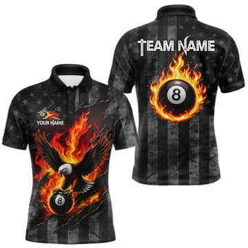 Maxcorners Red Flaming Torn American Flag Eagle 8 Ball Billiard Shirt For Men Custom Pool Team Jersey LM0409