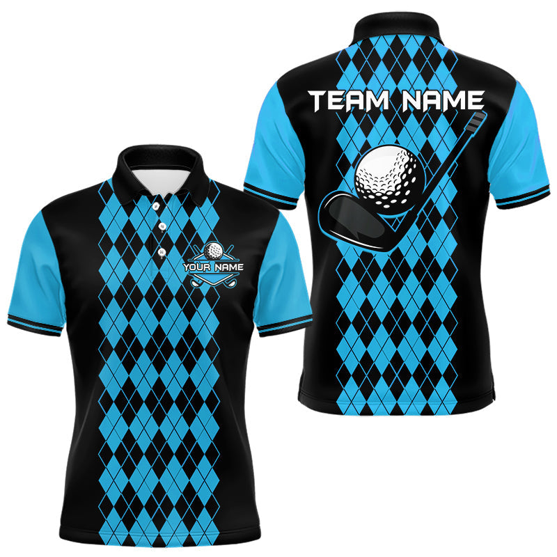 Maxcorners Argyle Golf Polo Shirt For Men Personalized Blue Argyle Golf Shirt Short Sleeve Golf Apparel